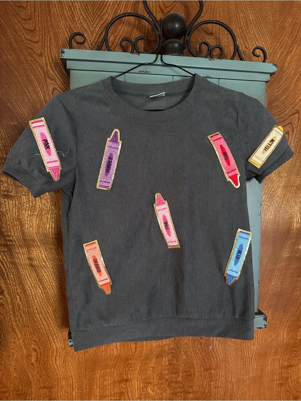 Kids Gray Crayon Patch Short Sleeve Top